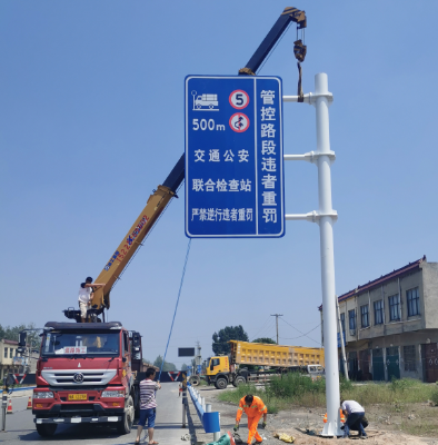 秦皇岛双悬臂标志杆、交通标志杆制作、门架立柱加工厂家
